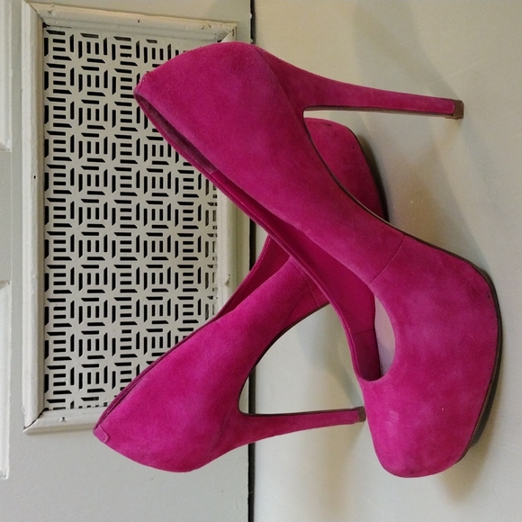 Women's Carvela Kurt Geiger 38 hot rich Barbie pink 5" heel platform pumps - Picture 3 of 6